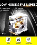 Worm Gear Gearbox,NMRV030 Worm Gear Speed Reducer Square Type, showcasing components and benefits like low noise and fast speed.