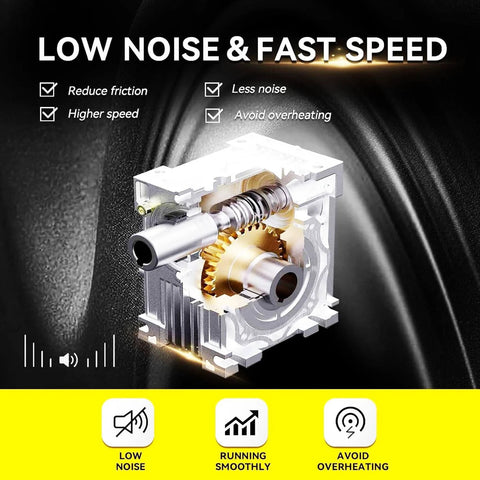 Worm Gear Gearbox,NMRV030 Worm Gear Speed Reducer Square Type, showcasing components and benefits like low noise and fast speed.