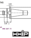 Technical diagram of Shell End Mill Holder NMTB Forty Taper With One And A Half Inch Bore Drawbar End Five Eighth Inch Thread Made In USA For HHIP 3900 Series