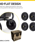 4-pack 10 inch no-flat replacement tires, 300 lb capacity each – solid polyurethane, 2.16” hub, 5/8” bore with utility wagon view