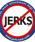 Patented bungee leash extension delivers cushioned shock absorption for you and your dog, no jerks symbol on circular logo.