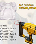 No-Mar Tip Replacement Set for DCN Series showing clear insert and nailer compatibility list.