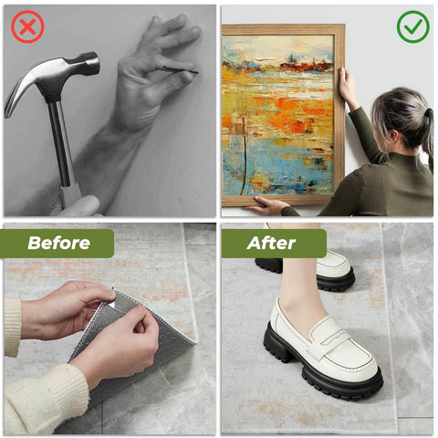 Heavy Duty Double Sided Tape For Walls Mounting Removable Clear Adhesive Strips One Point One Eight Inch By One Hundred Twenty Inch Nano Tech Acrylic Gel No Nails No Drill For Pictures Posters Decor And Rug Carpet used to hang a picture and secure a rug.