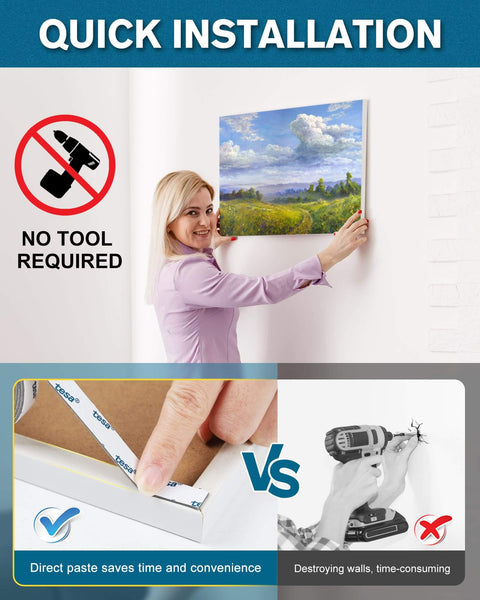 Person using Industrial Strength Double Sided Mounting Tape 0.4 Inch By 36 Foot Foam Adhesive for wall decor installation.