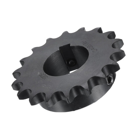 No 40 Chain Roller Sprocket B Type For Single Strand Chains One Quarter Inch Bore 18 Teeth Carbon Steel With Keyway