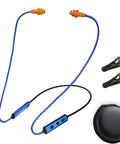 Noise Canceling Wireless Neckband Earbuds For Work And Industrial Safety with case and clips.