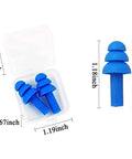 Noise Reducing Sleep Ear Plugs Set 16 Pairs Soft Reusable Silicone Earplugs With NRR 32, blue earplugs dimensions shown
