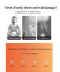Product advertisement showing features of heavy duty cabinet door bumpers set with various impact and noise reduction claims.