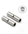 BN2 Non Insulated Butt Connector Set For 16 To 14 AWG Wire 120 Pcs Seamless Crimp Ferrule Terminals showing two connectors and a close-up of the inner diameter