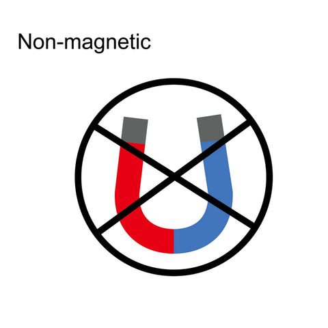 Non-magnetic symbol with crossed-out horseshoe magnet, indicating no magnetic properties.