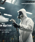 Person in protective suit using blasting equipment with Fine 40 60 Grit Walnut Shell Media for gentle blasting shown in an industrial setting.