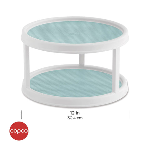 Non-Skid 2-Tier Turntable 12-Inch Lazy Susan Organizer with nonskid liner and raised rim, ideal for kitchens and pantries