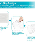 Instructions on adding non-slip pads to Clear Plastic Drawer Organizer Set 25 Pieces for Makeup Vanity Bathroom Kitchen Office