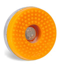 Close-up of Beefy Heavy Duty Adjustable Leveling Feet, M10 thread, 28mm carbon steel and orange rubber, non-slip, vibration dampening.