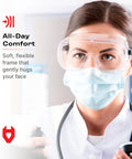 Front view of woman wearing Non-Vented Safety Lab Goggles With Anti-Fog Coating ANSI Z87.1 UV Protection OTG in lab setting
