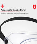 Non-Vented Safety Lab Goggles With Anti-Fog Coating ANSI Z87.1 UV Protection OTG, close-up of adjustable elastic band