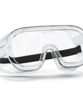 Front view of Non-Vented Safety Lab Goggles With Anti-Fog Coating ANSI Z87.1 UV Protection OTG, with adjustable headband.