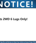 Notice sign reads 'Fits 2WD 6 Lugs Only'. Important fitment information for the wheel bearing hub assembly.