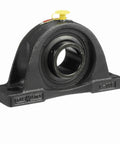 Front view of NP22 Sealmaster Mounted Cast Iron Two Bolt Pillow Block Bearing with black oxide finish and setscrew lock.
