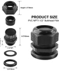 Two Pack 1-1/2 NPT Cable Glands Waterproof Connectors Adjustable 31-37mm IP68 Nylon Joints With Gaskets PA66 Construction