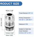 Waterproof Cable Glands NPT 1/4-Inch Six Pack Nickel Plated Brass Cord Grips For Outdoor Electrical Boxes And Enclosures