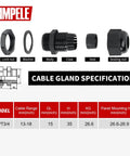 20 Pack Three Quarter Inch NPT Cable Glands Waterproof Adjustable Nylon Glands With Gaskets 13-18mm parts disassembled view
