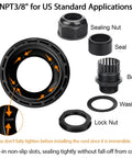Five Pack NPT Three Eighths Inch Cable Glands Waterproof Adjustable Easy To Install For Cables From Five To Ten Millimeters Black Nylon Joints With Gaskets showing components and assembly.