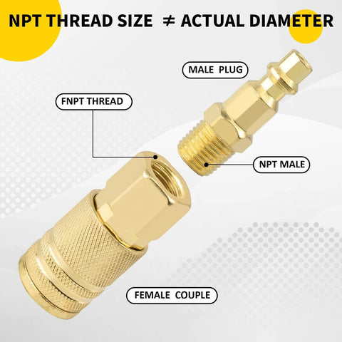 55 Piece Pro Grade Air Tool Fittings Set With Quick Connect Couplers And Nipples One Quarter Inch NPT, male plug, female coupler