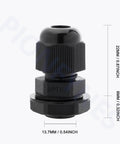 1/4 Inch NPT Waterproof Cable Gland Set, Adjustable 3-6.5mm Nylon Glands With Gaskets, IP68 Sealed, Front View