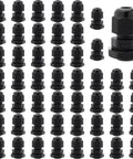 1/4 Inch NPT Waterproof Cable Gland Set, Adjustable 3-6.5mm nylon glands with gaskets, shown in 50 pack layout, IP68 sealed