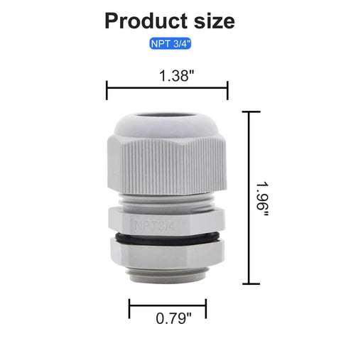 Waterproof NPT Cable Glands Three Quarter Inch Gray Nylon Adjustable Cable Gland With Strain Relief Cord Grips Connector