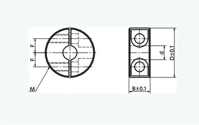 NSCSS-18-15-S NBK Set Collar Split type Stainless Steel dimensions diagram showing side and top views.