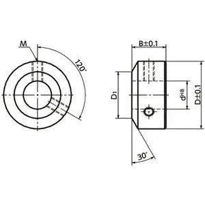 NSC-25-15-M NBK Set Collar - Set Screw Type technical drawing with measurements, Japan Made, side and front views.