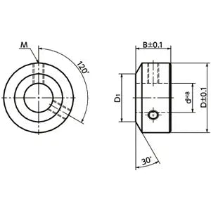 Technical drawing of NSC-35-15-M NBK Set Collar - Set Screw Type. Japan Made. Dimensions and measurements included.