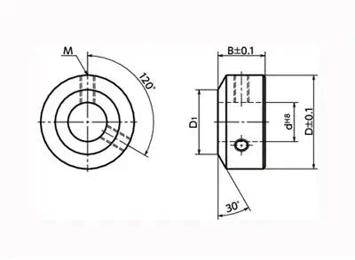 Technical drawing of NSC-16-12-C NBK Set Collar - Set Screw Type - Steel NBK made in Japan, showing dimensions and features.