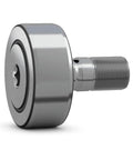 Side view of NUCF16R Track Roller Cam Follower Needle Roller Bearing 16x35x52mm showing metal design and threaded end