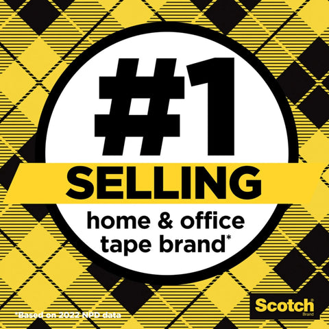 Graphic showing Scotch brand as #1 selling home and office tape brand with yellow and black checkered background.