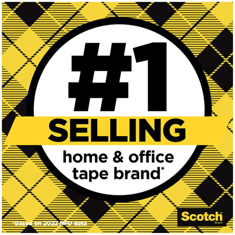 Number 1 selling home and office tape brand badge with black and yellow checkered design, Scotch brand logo displayed.