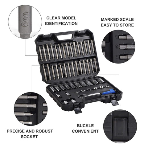 Heavy Duty 50 Piece Nut Socket Set For Strut Mounts And Shock Absorbers All In One Auto Tool Kit in open case