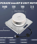 8664RP 8663RP for Nutone 8664RP/8663RP B Unit Bathroom Fan Motor with mounting plate and specifications.