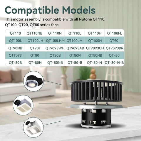 Upgrade QT-110N-B QT-80N-B QT-90N-B QT-9093 QT-100L Bathroom Fan Motor & Blower Wheel Replacement, side view installation guide.