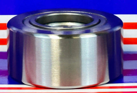 NUTR25 Flat Yoke Roller Bearing 25x52x24mm stainless steel side view on striped background