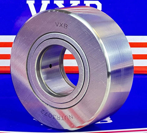 NUTR3072 Flat Yoke Roller Bearing 30x72x28mm, side view, metal finish, sealed both sides, used in cam follower systems