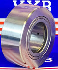 Side view of NUTR35 Flat Yoke Roller Bearing 35x72x28mm, showing sealed metal design on blue and red background.
