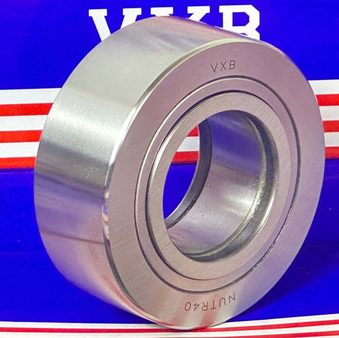 NURT40 Flat Yoke Roller Bearing 40x80x30mm by VXB, side view showing metal construction against a blue background.