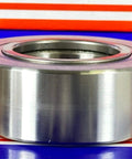 Side view of NUTR45 Flat Yoke Roller Bearing 45x85x30mm against striped background