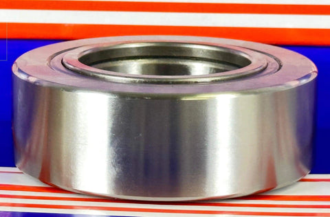 NUTR50 Flat Yoke Roller Bearing 50x90x30mm side view, silver metal, VXB Bearing, sealed, displayed on striped background