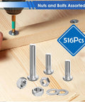 516Pcs Nuts and Bolts Assortment Kit 21 Sizes M3 M4 M5 M6 Nuts Washers Screws for Machinery Furniture Automotive
