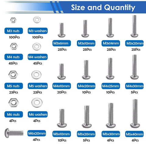 Image showing contents of 516Pcs Nuts and Bolts Assortment Kit 21 Sizes M3 M4 M5 M6 Nuts Washers Screws for Machinery Furniture Automotive