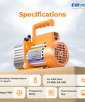 Heavy Duty NVP-5 HVAC Vacuum Pump With 5 CFM Flow and 2 L Per Second, Single Stage Rotary Vane, Elitech, side view on wooden surface.